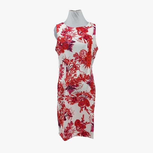 Mario Serrani Dress Womens 8 Pink Floral Sleeveless Back Zip Sheath Above Knee - Picture 1 of 16
